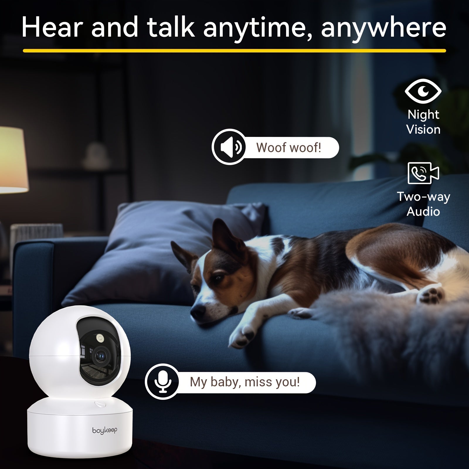 2pc, BoyKeep 5g/2.4ghz WiFi Smart Camera, 2K High-definition Indoor Safety Monitor, Special Safety Camera For Pets, 360° Panoramic Surveillance Video, Night Vision, Two-way Calls, Cloud Storage