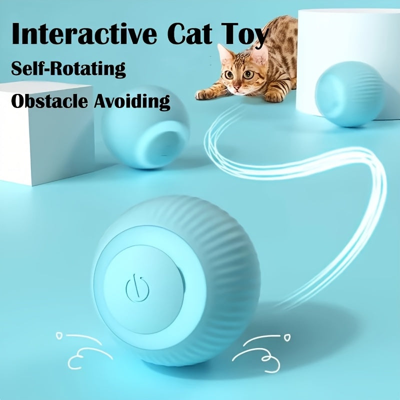 Smart Interactive Cat Toy with Self-Rotating Obstacle-Avoiding Rolling Ball, USB Electric Pet Exercise Ball with LED Lights & Motion Tracking, Safe Design for Indoor Play - Compatible with Cats & Small Pets, Foam Balls for Ca