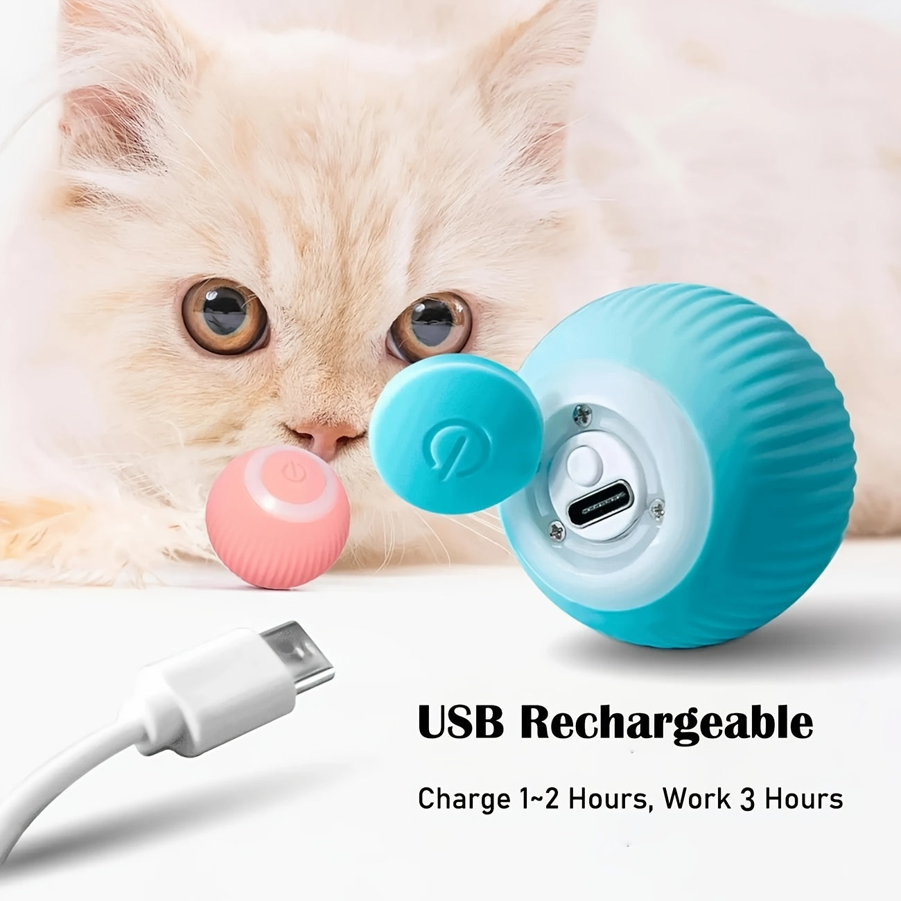 Smart Interactive Cat Toy with Self-Rotating Obstacle-Avoiding Rolling Ball, USB Electric Pet Exercise Ball with LED Lights & Motion Tracking, Safe Design for Indoor Play - Compatible with Cats & Small Pets, Foam Balls for Ca