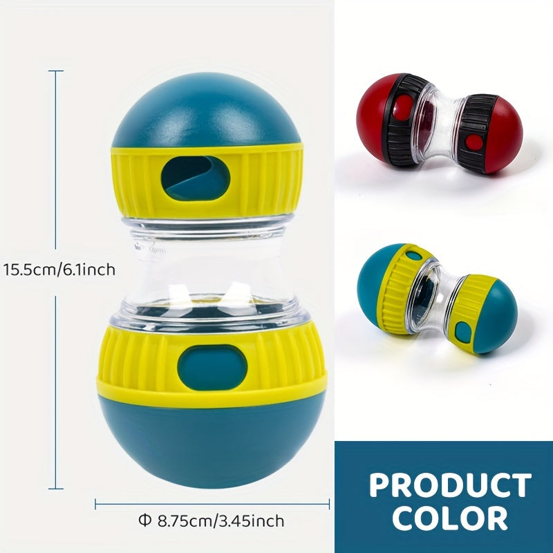 Rotating Rolling Slow Feeder Dog Toy - Interactive Treat Dispenser for Small Dogs, Durable Plastic Mental Stimulation Toy with Two Compartments, Blue & Yellow Design, No Batteries Needed, Interactive Dog Toy, Mental Enrichmen