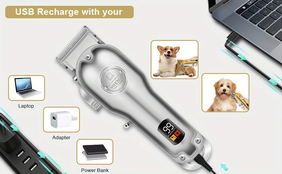 Professional Electric Clipper For Pets, Hair Clipper, Dog Shaver, Electric Clipper Hair Clipper Set, Cat Hair Clipper, Cat Pet Electric Clipper, USB Rechargeable, Cordless Household Animal Hair Remover