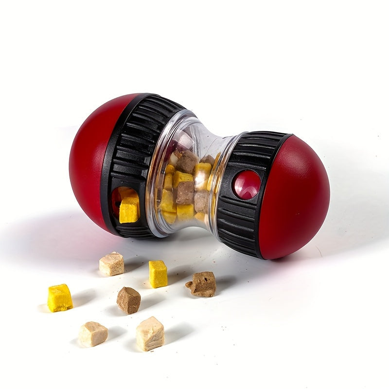 Rotating Rolling Slow Feeder Dog Toy - Interactive Treat Dispenser for Small Dogs, Durable Plastic Mental Stimulation Toy with Two Compartments, Blue & Yellow Design, No Batteries Needed, Interactive Dog Toy, Mental Enrichmen