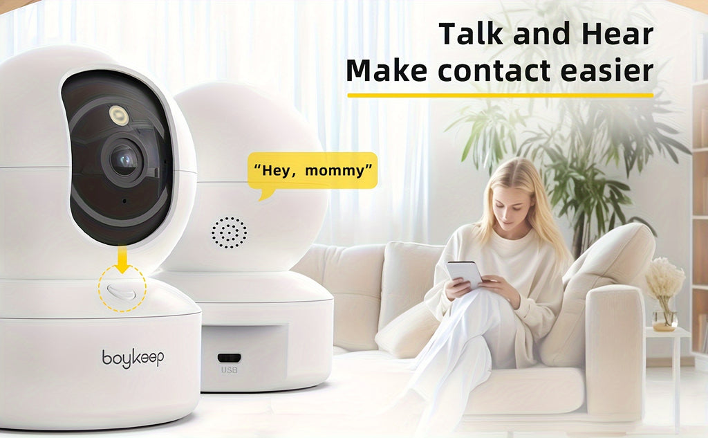 2pc, BoyKeep 5g/2.4ghz WiFi Smart Camera, 2K High-definition Indoor Safety Monitor, Special Safety Camera For Pets, 360° Panoramic Surveillance Video, Night Vision, Two-way Calls, Cloud Storage