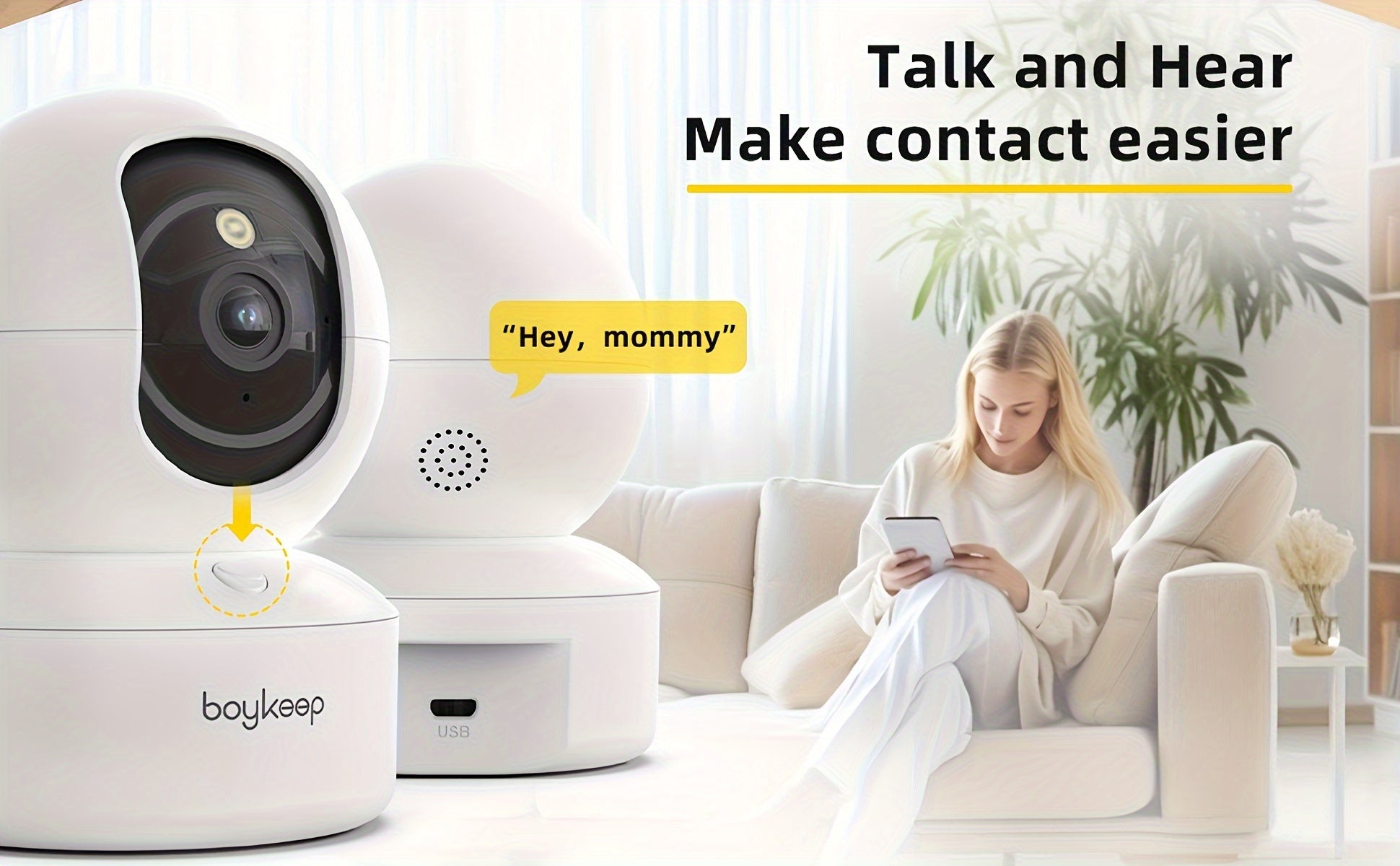 2pc, BoyKeep 5g/2.4ghz WiFi Smart Camera, 2K High-definition Indoor Safety Monitor, Special Safety Camera For Pets, 360° Panoramic Surveillance Video, Night Vision, Two-way Calls, Cloud Storage