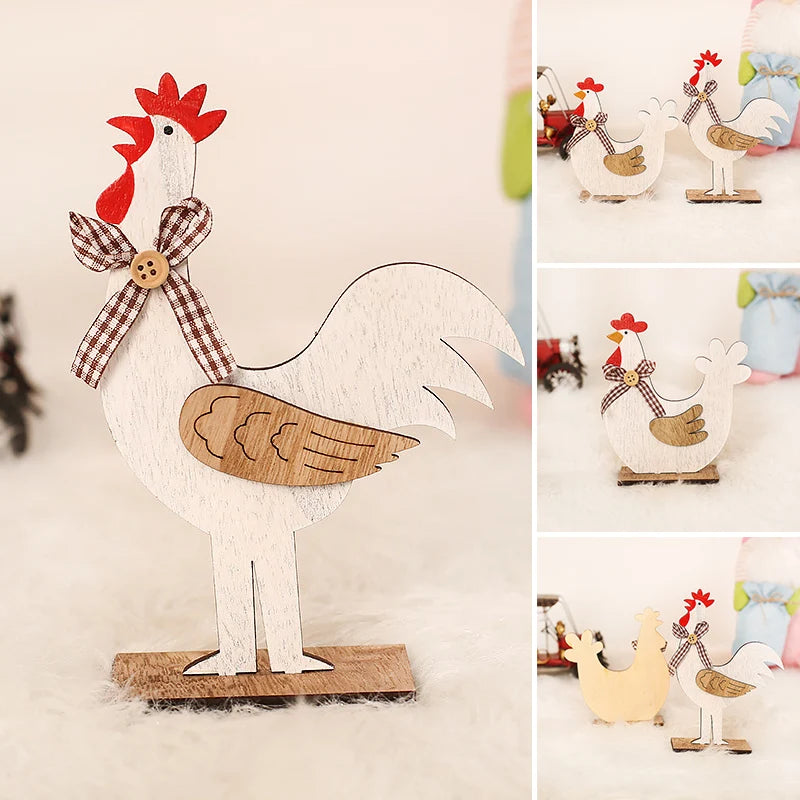 Décoration de maison en bois, coq de dessin animé 2D, style rustique, à monter soi-même, panneau de porte pour la fête de Pâques à la ferme, xqmg, décoration de vacances à faire soi-même