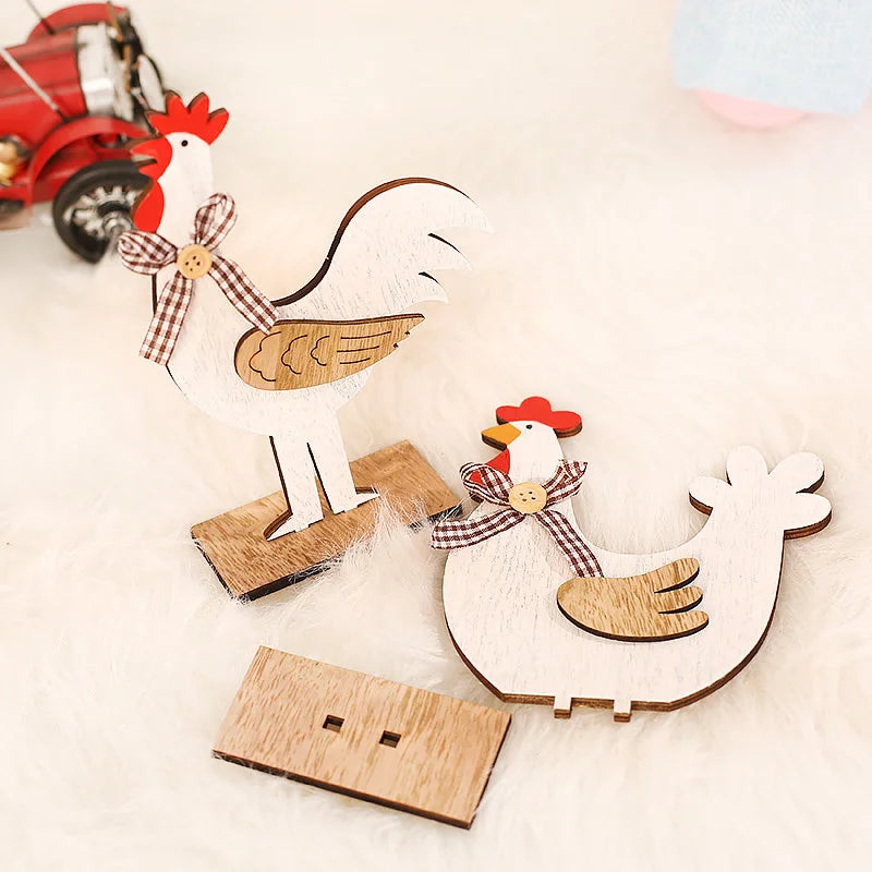 Décoration de maison en bois, coq de dessin animé 2D, style rustique, à monter soi-même, panneau de porte pour la fête de Pâques à la ferme, xqmg, décoration de vacances à faire soi-même