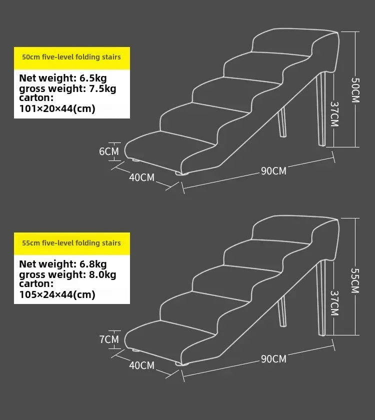 Non-Slip Pet Stairs for Senior Dogs High-Elasticity Climbing Ramp with Foldable Safe Durable Sofa Steps Portable Dog Ladder