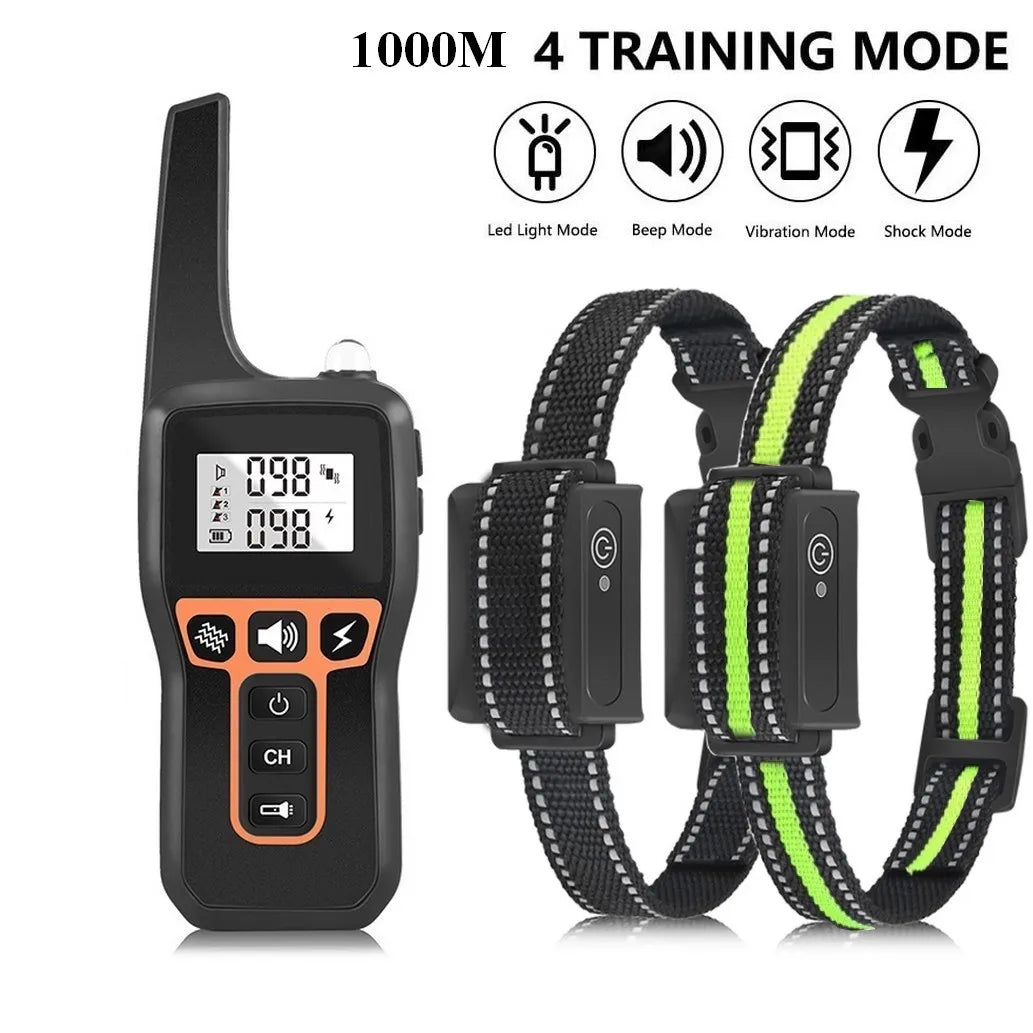 1000M Dog Training Collar IP67 Waterproof Rechargeable Long Standby Pet Training Sound Vibration Shock Collar Max for 3 Dogs 529