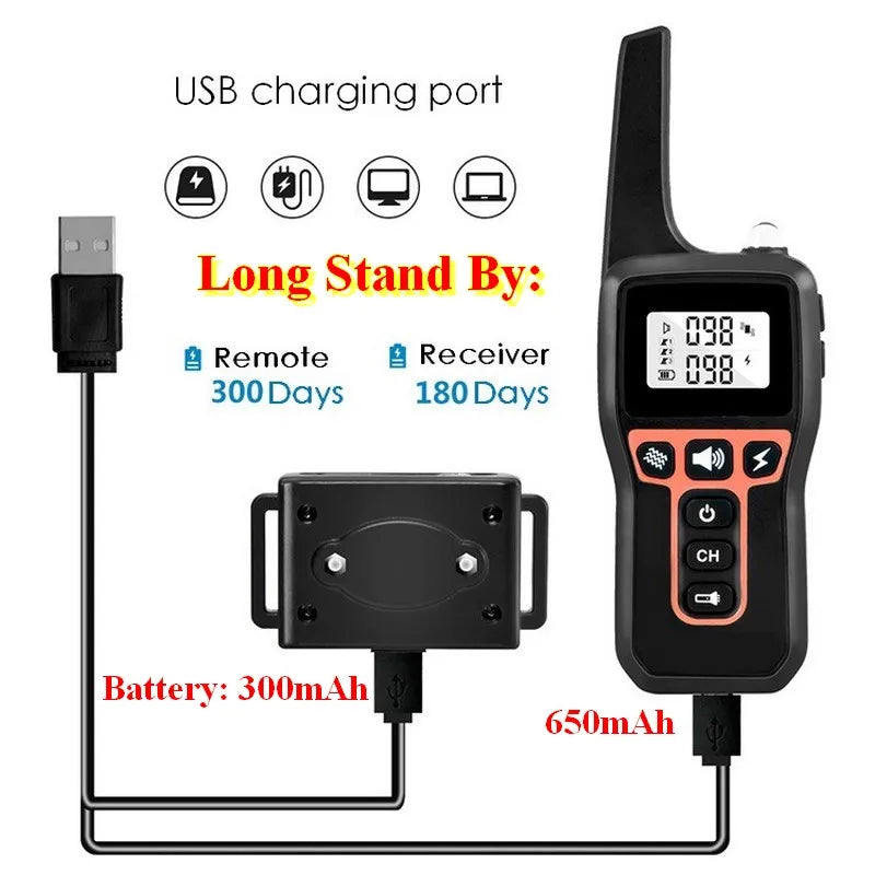 1000M Dog Training Collar IP67 Waterproof Rechargeable Long Standby Pet Training Sound Vibration Shock Collar Max for 3 Dogs 529