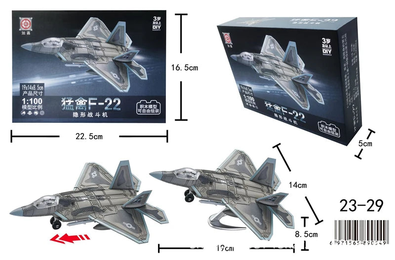 Série de blocs de construction militaires créatifs : avion de chasse polyvalent F22, char de combat principal, maquette d'hélicoptère M1A2, jouets pour garçon, cadeau de Noël