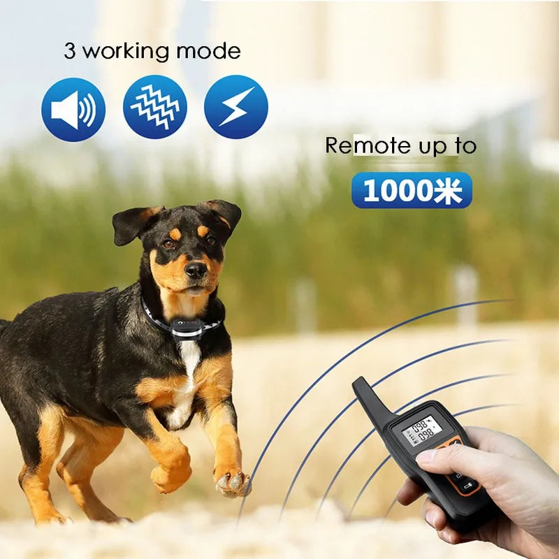 1000M Dog Training Collar IP67 Waterproof Rechargeable Long Standby Pet Training Sound Vibration Shock Collar Max for 3 Dogs 529
