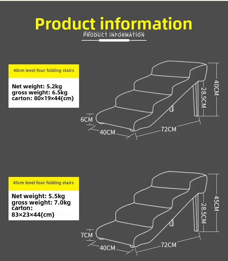 Non-Slip Pet Stairs for Senior Dogs High-Elasticity Climbing Ramp with Foldable Safe Durable Sofa Steps Portable Dog Ladder