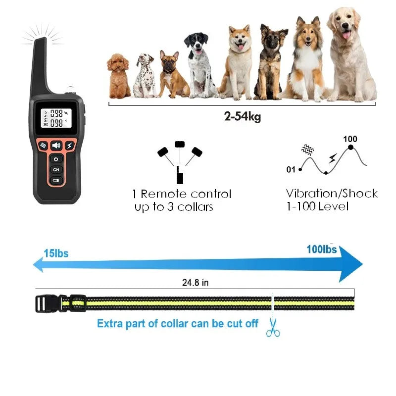 1000M Dog Training Collar IP67 Waterproof Rechargeable Long Standby Pet Training Sound Vibration Shock Collar Max for 3 Dogs 529