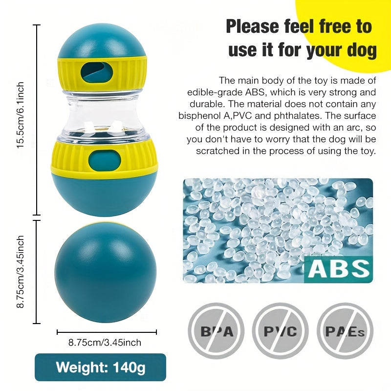 Rotating Rolling Slow Feeder Dog Toy - Interactive Treat Dispenser for Small Dogs, Durable Plastic Mental Stimulation Toy with Two Compartments, Blue & Yellow Design, No Batteries Needed, Interactive Dog Toy, Mental Enrichmen