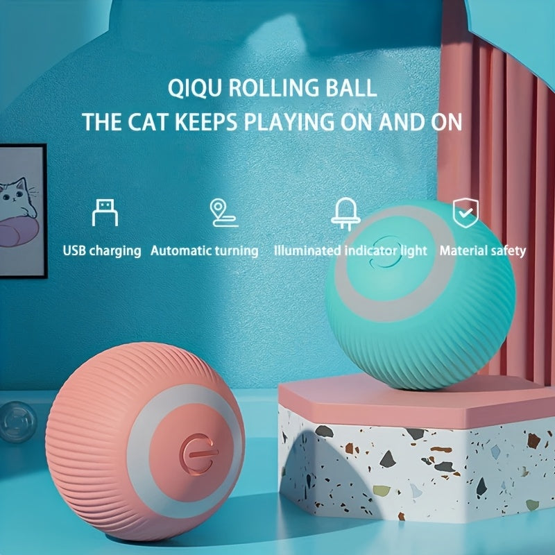 Smart Interactive Cat Toy with Self-Rotating Obstacle-Avoiding Rolling Ball, USB Electric Pet Exercise Ball with LED Lights & Motion Tracking, Safe Design for Indoor Play - Compatible with Cats & Small Pets, Foam Balls for Ca