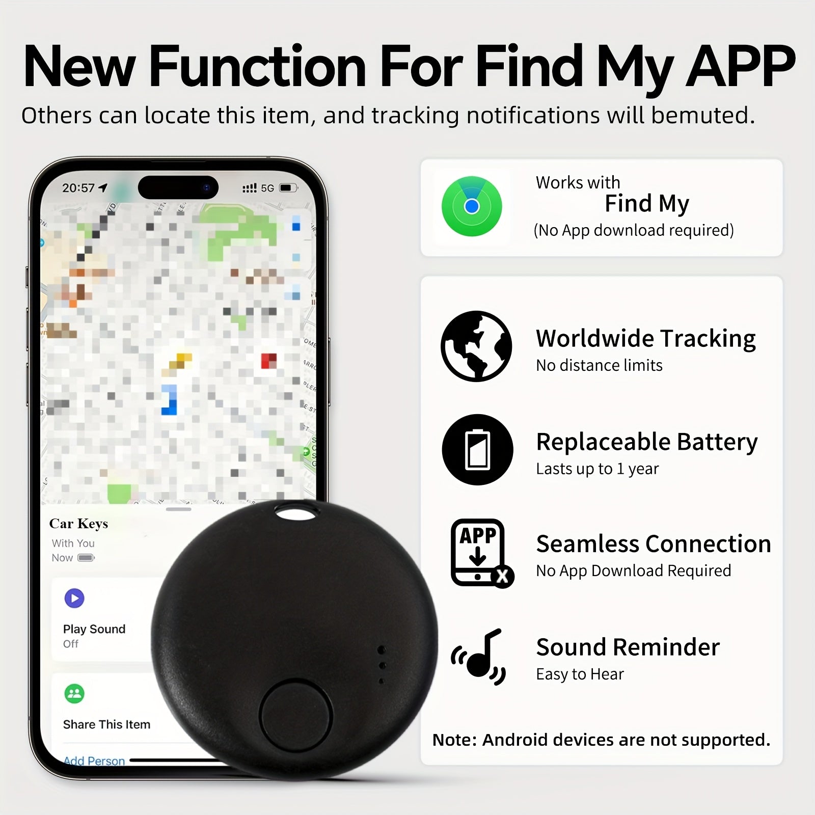 Work with Find My APP Key Finder Locator Anti-Loss Device for Pets & Chidrens Smart Wireless Luggage Tracker GPS Locator for Car /Wallet /Bag
