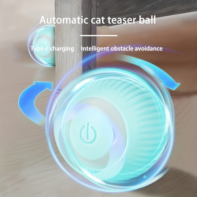 Smart Interactive Cat Toy with Self-Rotating Obstacle-Avoiding Rolling Ball, USB Electric Pet Exercise Ball with LED Lights & Motion Tracking, Safe Design for Indoor Play - Compatible with Cats & Small Pets, Foam Balls for Ca
